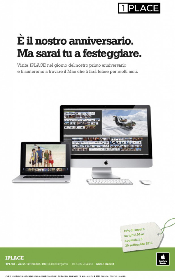 1place anniversario apple premium reseller Bergamo