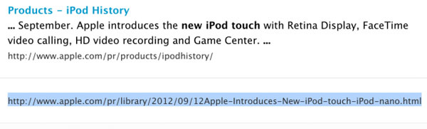 iPod touch e nano ricerca sito Apple.com