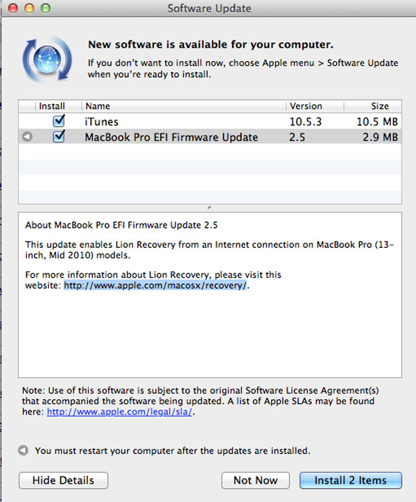 EFI 2.5 Lion Internet Recovery update