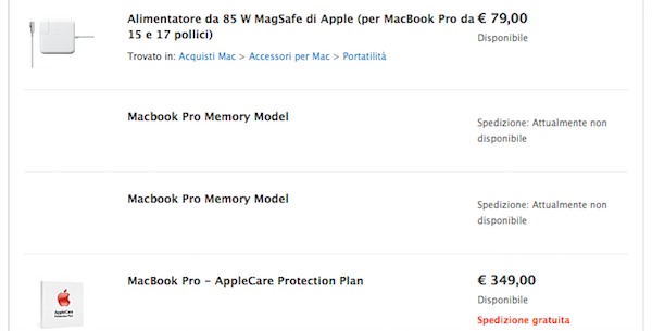 MacBook Pro - tracce su Apple Store online ITA