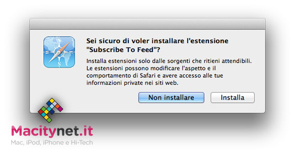 Installazione estensione in Safari 6