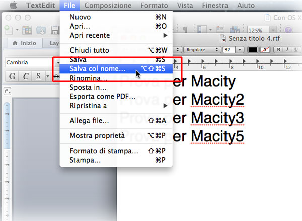 Salva con nome il OS X 10.8