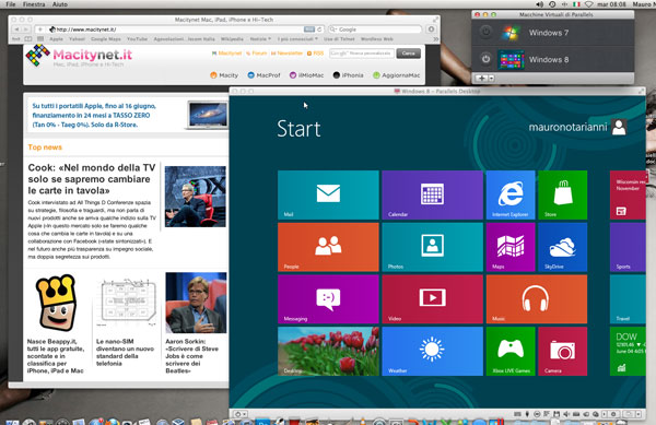Windows 8 virtualizzato in Parallels Destkop