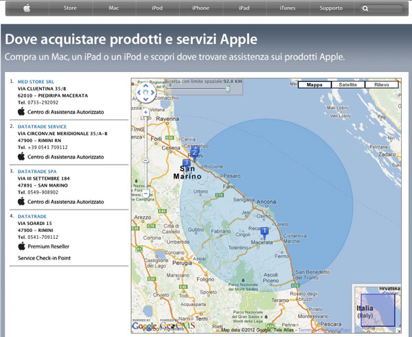 Apple localizzatore servizi e negozi