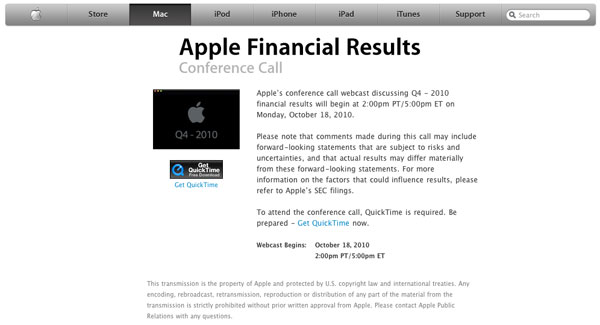 Apple Financial Q4 2010