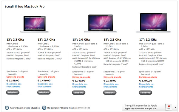 Apple Store online nuovi MacBook Pro