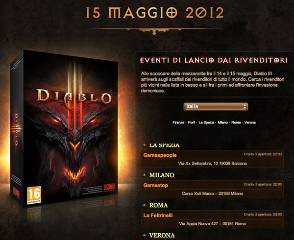 Diablo III eventi lancio Italia