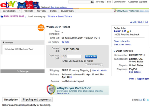 WWDC biglietto asta ebay