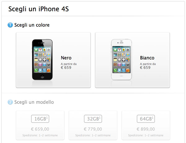 iPhone 4S 1-2 settimane Apple Store Italia