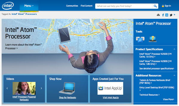 Intel Atom sito web