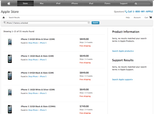 Apple Store usa prezzi iPhone 5 sbloccato