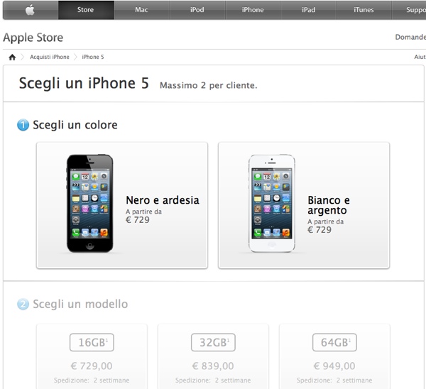 iPhone 5 ita apple store online