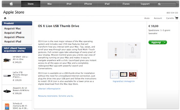 chiavetta OS X Lion USB Thumb Drive