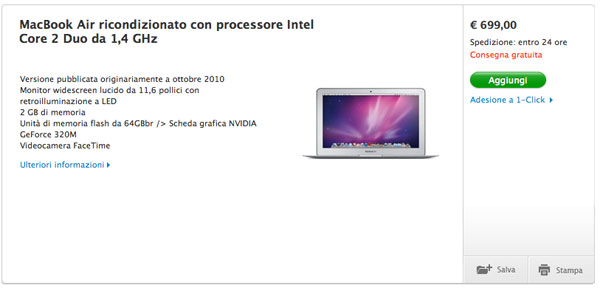 MacBook Air da 699 euro - ricondizionati Apple Store online