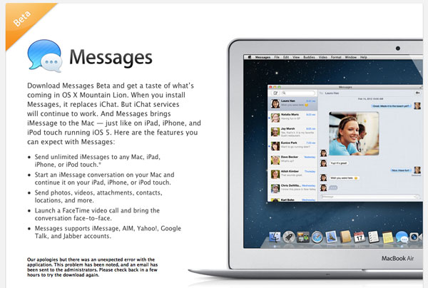Messages Beta per Mac