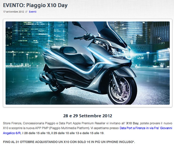 Piaggio X10 Day Data Port Firenze Apple Premium Reseller