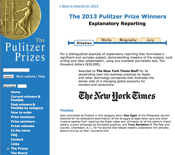 pulitzer New York Times 2013