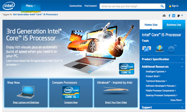 Intel sito web USA