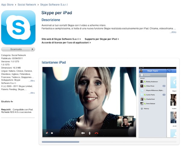 Skype app ITA disponibile