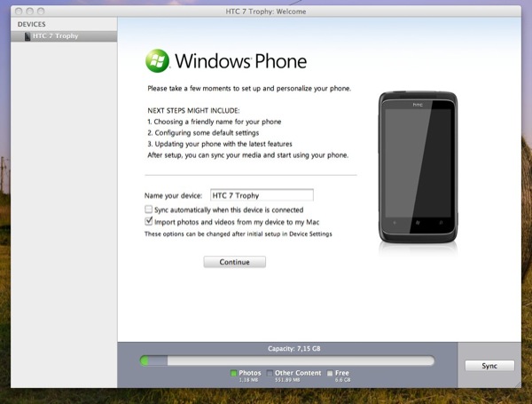 windows phone 7 connector schermata iniziale