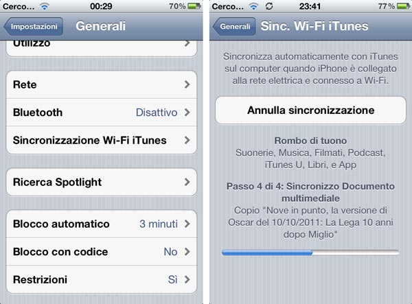 itunes sincronizzazione wireless