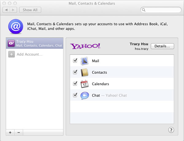 Servizi Yahoo integrati in Lion